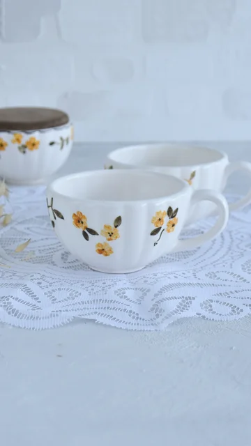 فنجان لته خوری گل زرد سرامیکی نیلابی