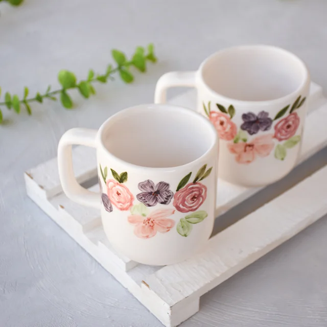 ماگ بلند گل رز سرامیکی نیلابی
