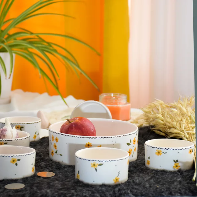 هفت سین سرامیکی طرح آبان با گل زرد