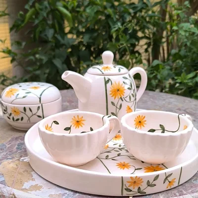 ست چایخوری سرامیکی 5 تکه صبحانه خوری طرح آفتابگردان