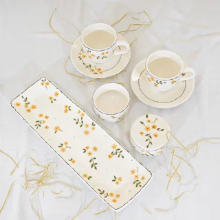 ست عصرانه خوری فنجان و ظرف مستطیلی دست‌ساز نیلابی