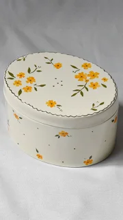 شکلات خوری درب دار بیضی سرامیک دستساز نیلابی