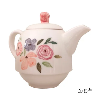 قوری سرامیکی دستساز سهنفره نیلابی طرح رز
