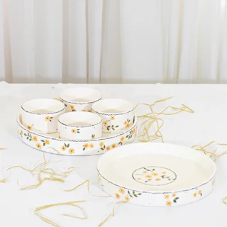 دیس لبه دار سرامیکی شیرینی خوری دست‌ساز | 3 سایز کاربردی نیلابی