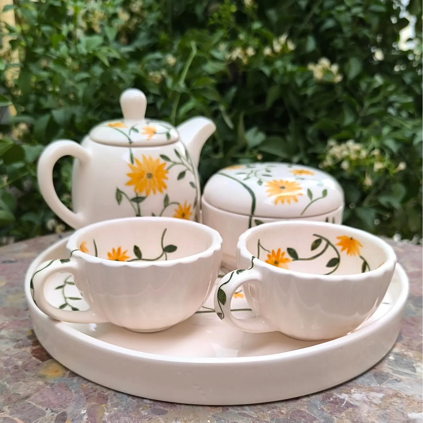 ست چایخوری سرامیکی 5 تکه صبحانه خوری طرح آفتابگردان