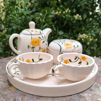 ست چایخوری سرامیکی 5 تکه صبحانه خوری طرح آفتابگردان