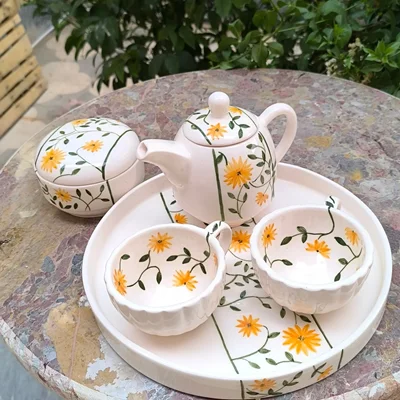 ست چایخوری سرامیکی 5 تکه صبحانه خوری طرح آفتابگردان