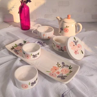 ست چایخوری سرامیکی ۶ تکه طرح رز